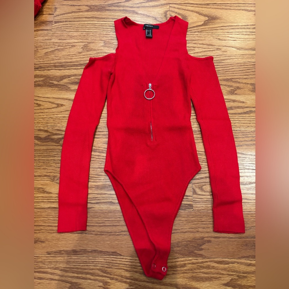 Forever 21 Red Long Sleeve Bodysuit